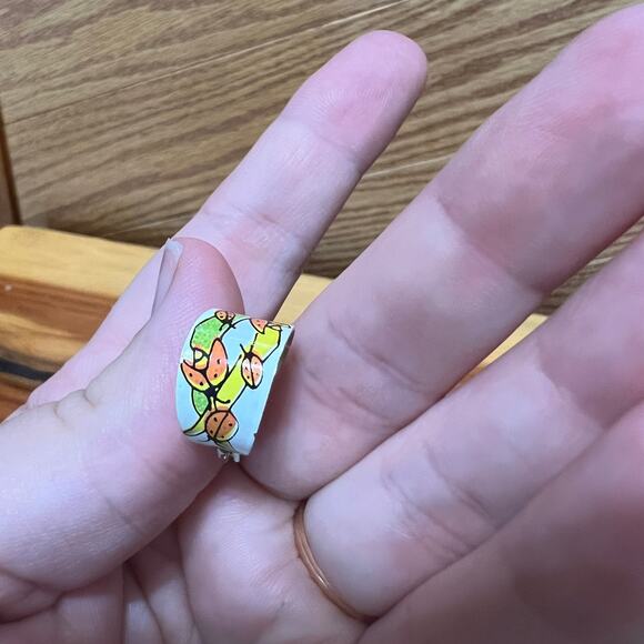 Vintage Set 1970's LadyBug Earrings Thin Metal Small Hoop Art Deco Style - Picture 7 of 8